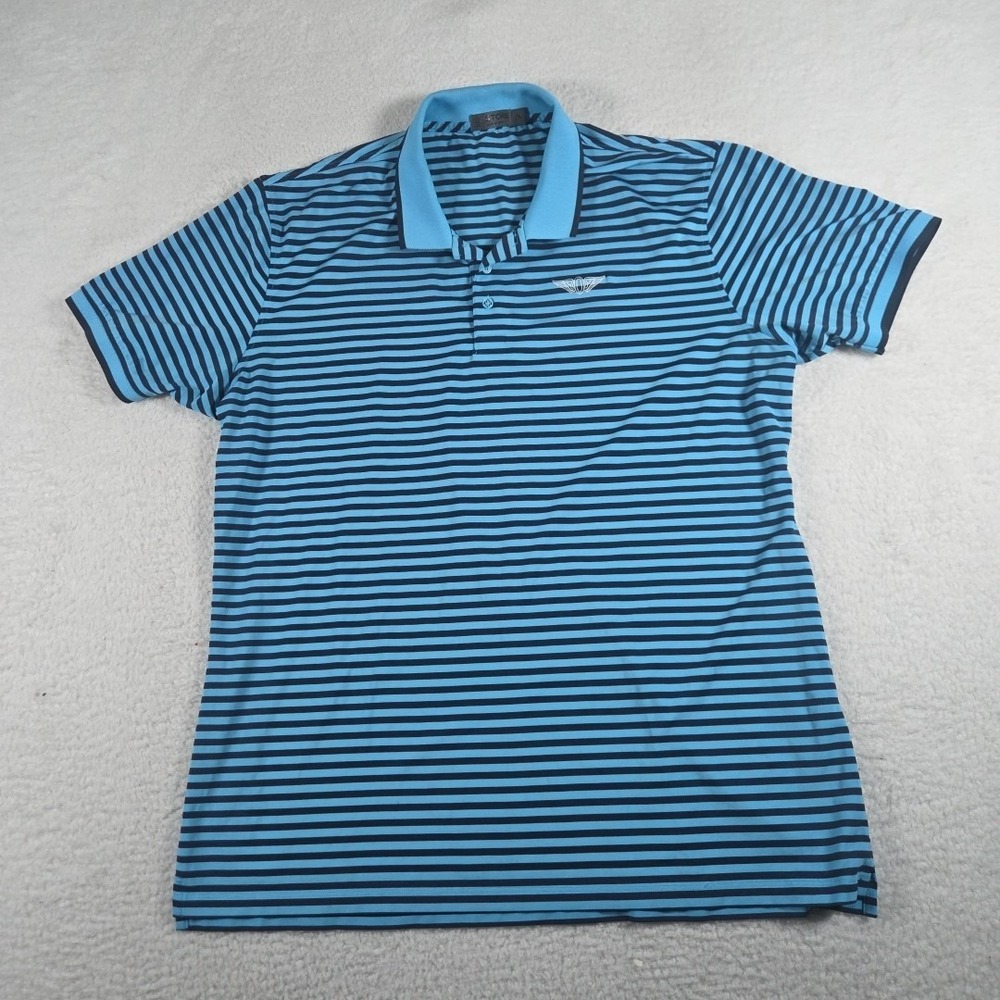 G/FORE Golf Polo Shirt XL Blue Striped Performance Stretch Moisture Wicking Mens